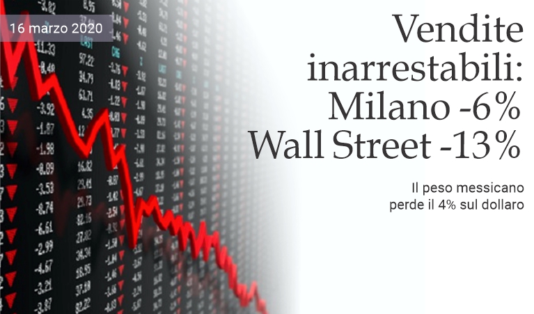 Vendite inarrestabili: Milano -6%, Wall Street -13%