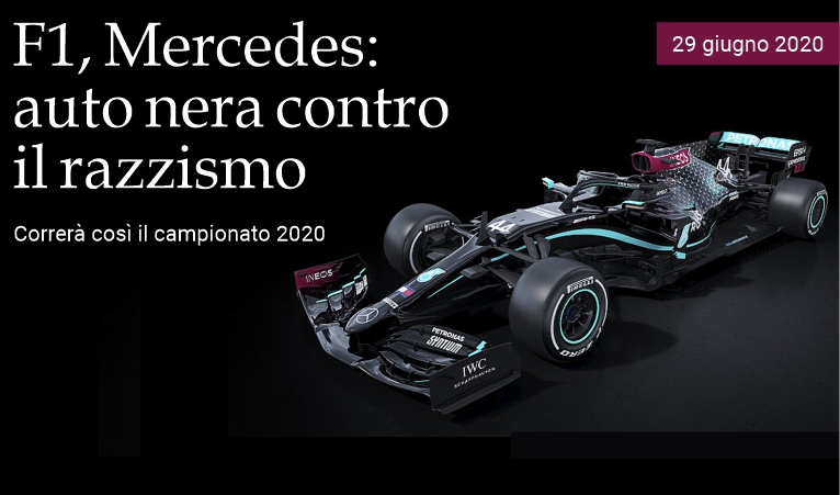 F1, Mercedes: auto nera contro il razzismo