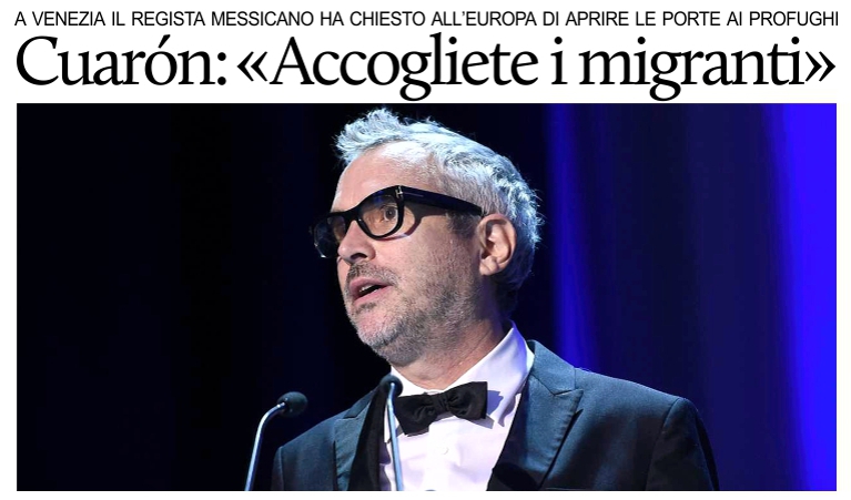 Cuar�n apre Venezia 72 chiedendo �accoglienza per i migranti�.