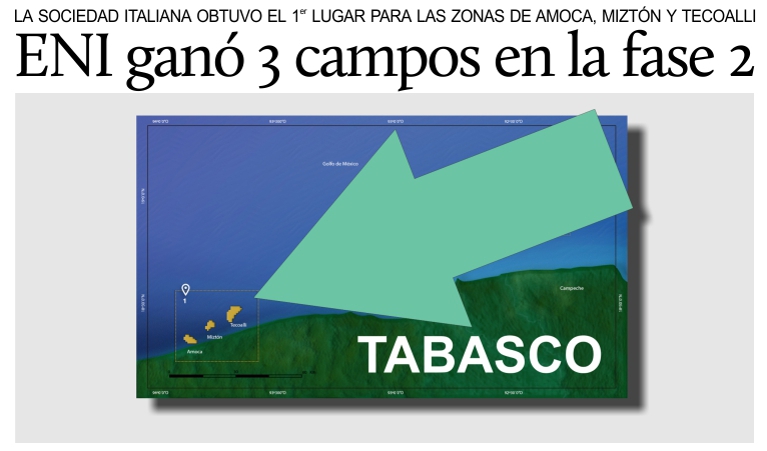 ENI gana la licitaci�n para 3 campos petrol�feros en M�xico.