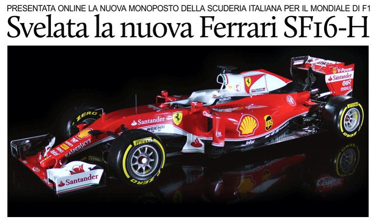 Formula 1, ecco la nuova Ferrari SF16-H. Correr� in Messico il 30 ottobre.