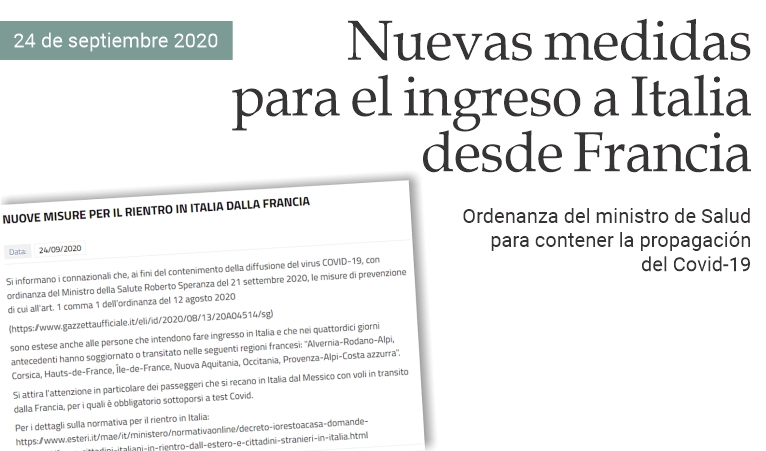 Nuevas medidas para el ingreso a Italia desde Francia