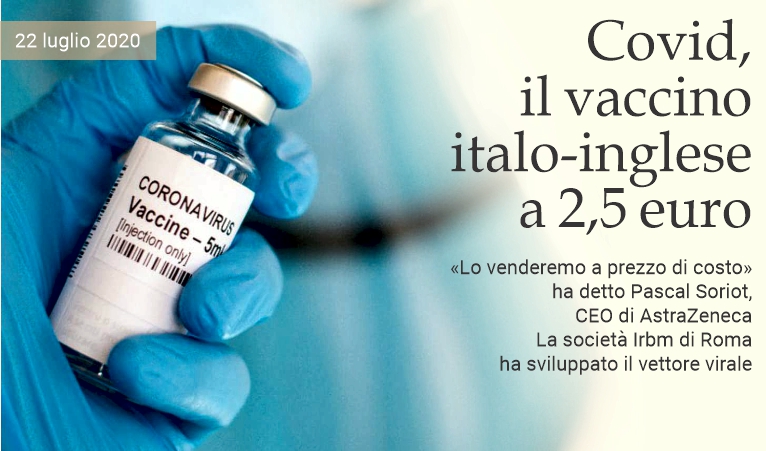 Covid, il vaccino italo-inglese a 2,5 euro