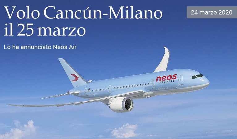 Volo speciale Canc�n-Milano il 25 marzo